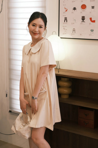Daphne Peter Pan Mini Dress in Beige