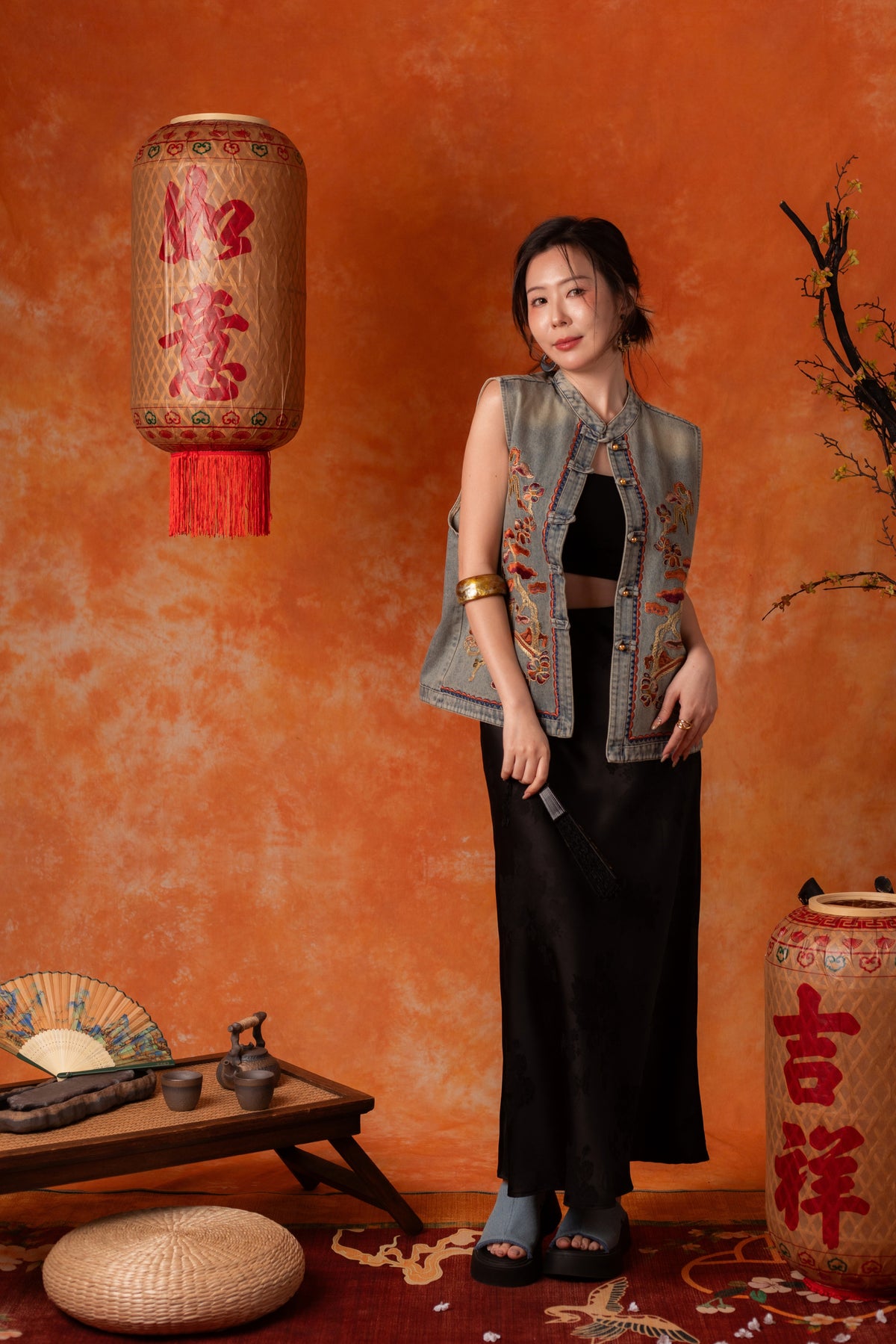 Celandine Embroidered Vest in Denim Blue