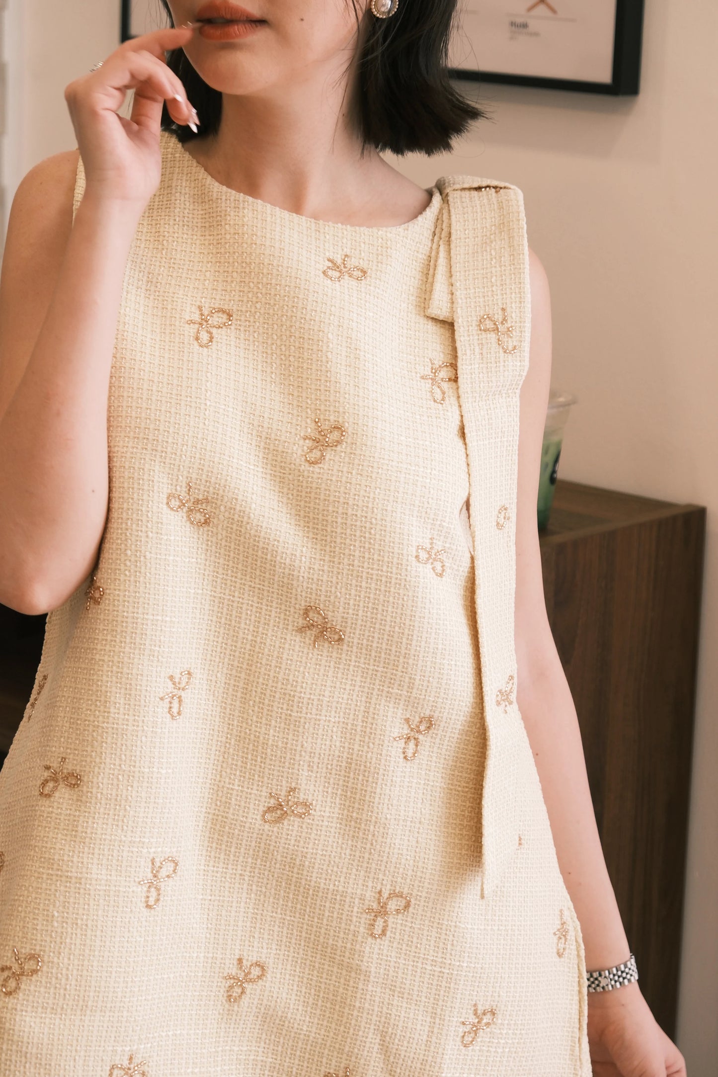 Liora Ribbon Tweed Mini Dress