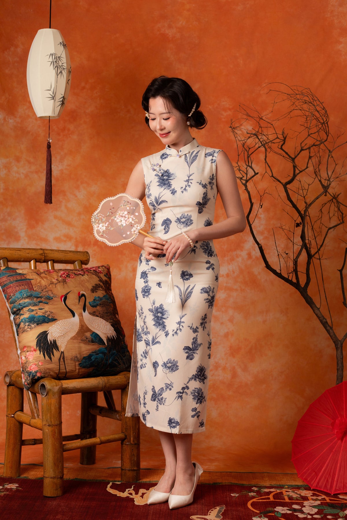 Marisol Porcelain Cheongsam Dress in Ivory