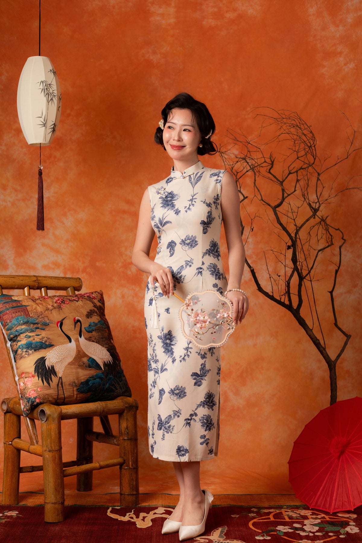 Marisol Porcelain Cheongsam Dress in Ivory