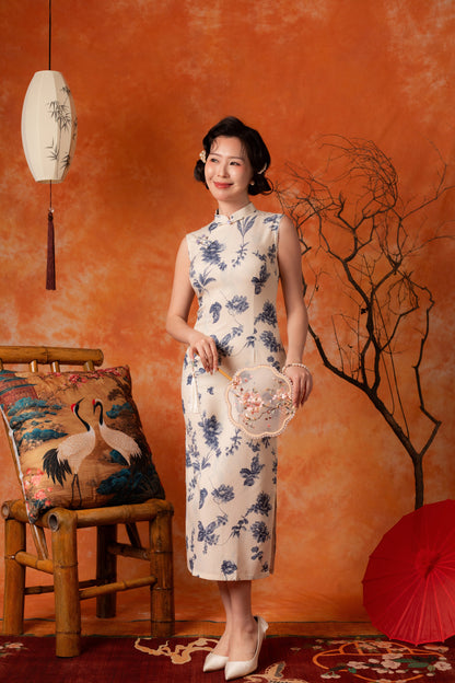 Marisol Porcelain Cheongsam Dress in Ivory