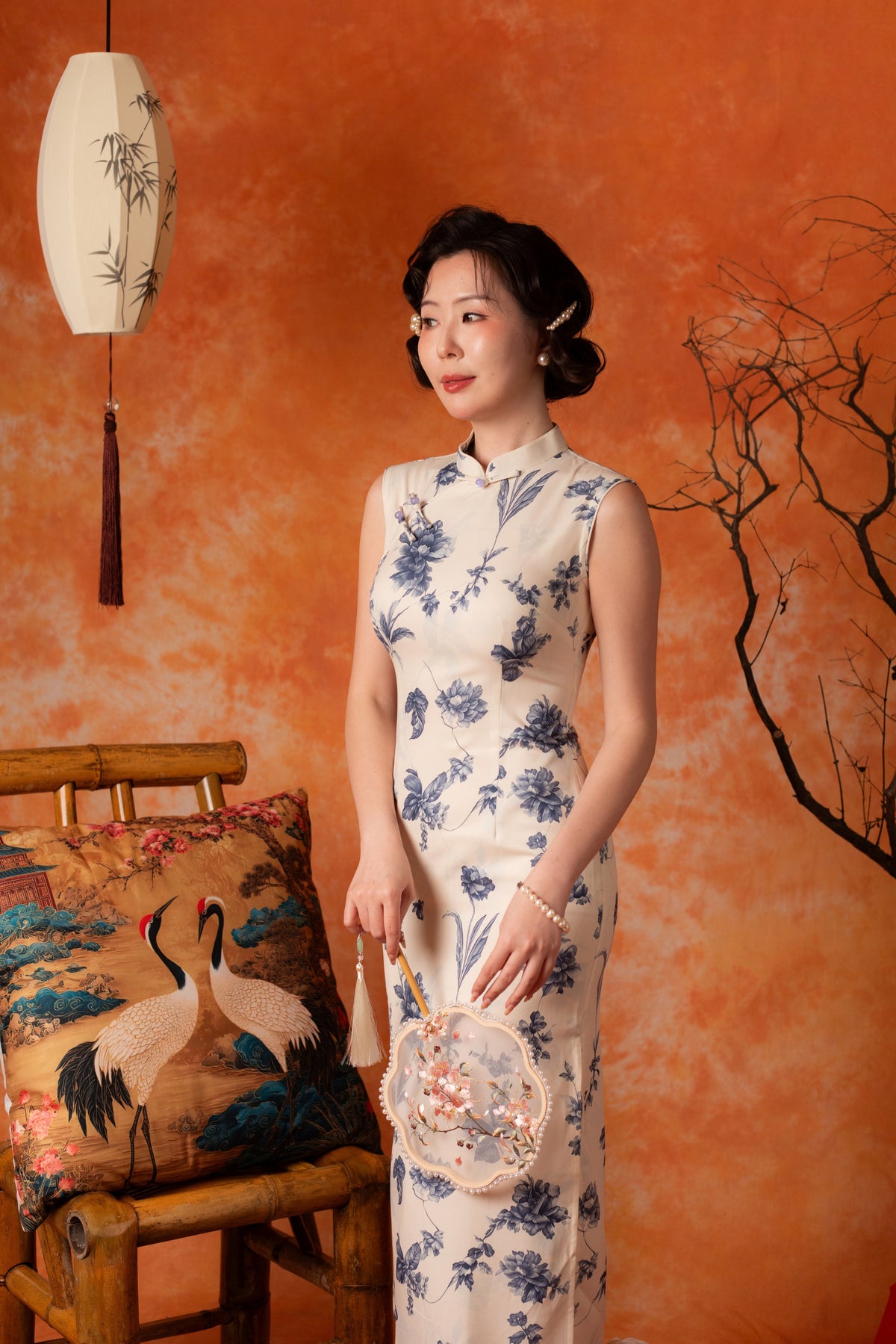 Marisol Porcelain Cheongsam Dress in Ivory
