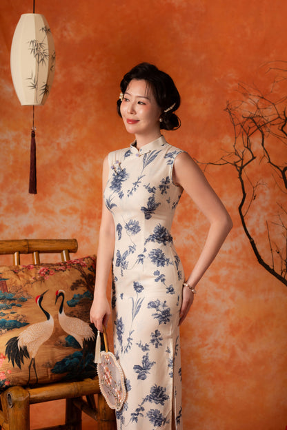 Marisol Porcelain Cheongsam Dress in Ivory