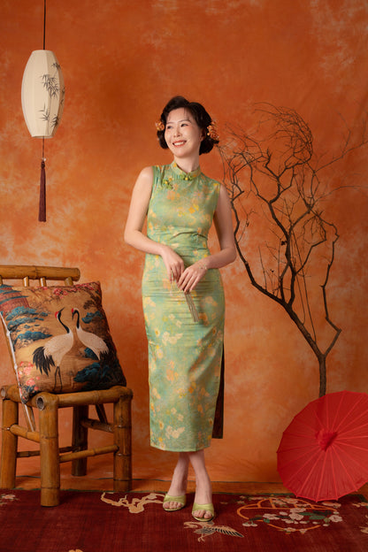 Mirabel Jade Knot Cheongsam Dress in Green