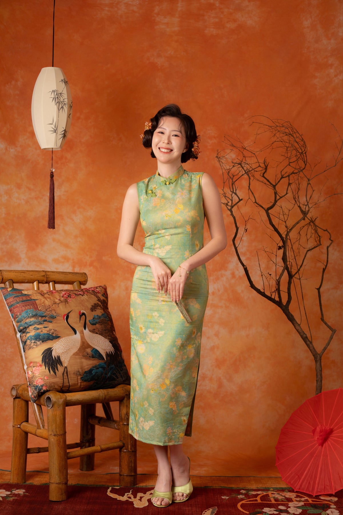 Mirabel Jade Knot Cheongsam Dress in Green