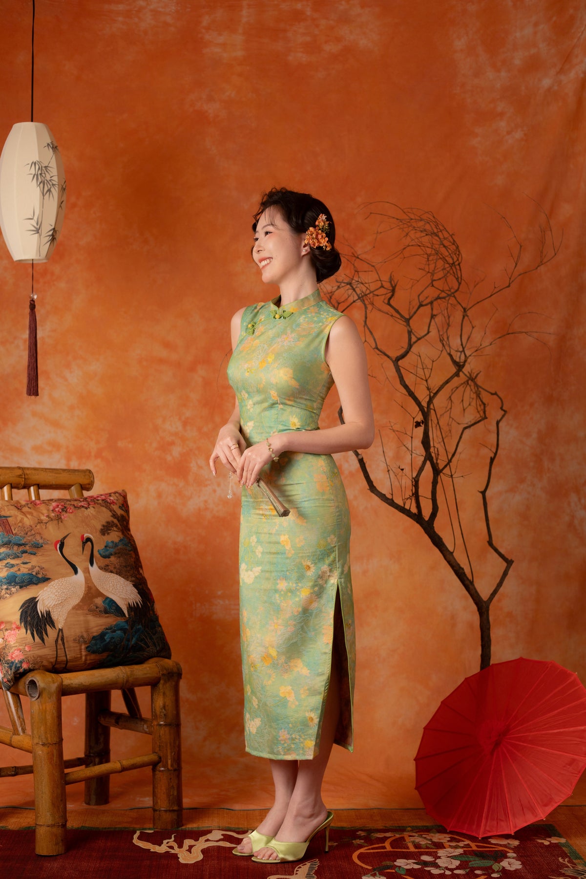 Mirabel Jade Knot Cheongsam Dress in Green