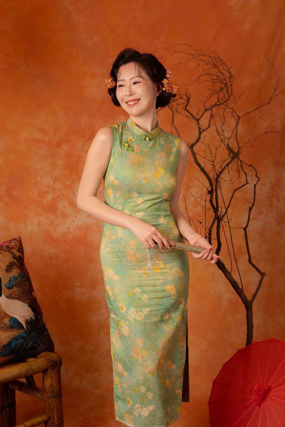Mirabel Jade Knot Cheongsam Dress in Green