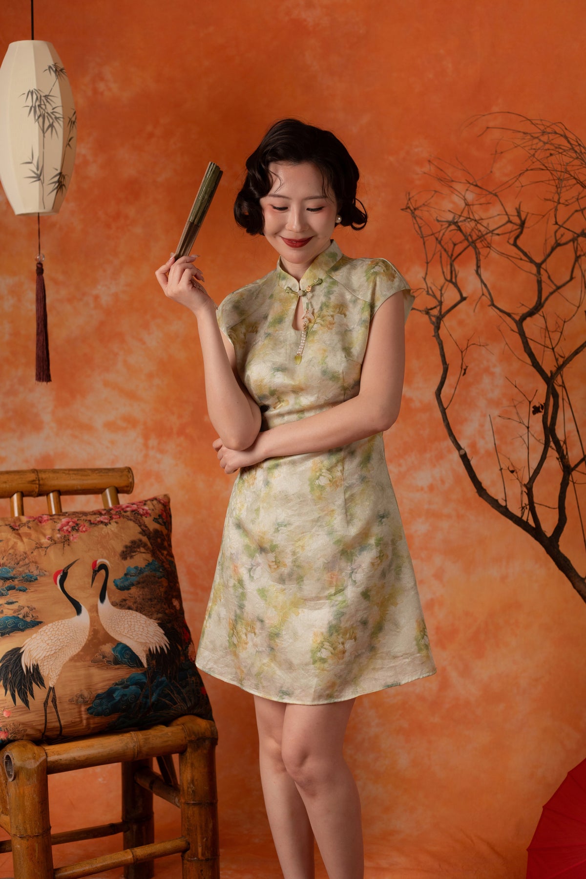 Oriana Watercolour Cheongsam Dress in Sage