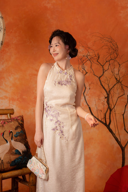 Linnea Iris Cheongsam Dress in Cream