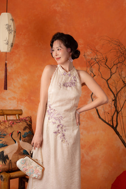 Linnea Iris Cheongsam Dress in Cream