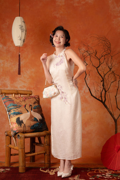 Linnea Iris Cheongsam Dress in Cream