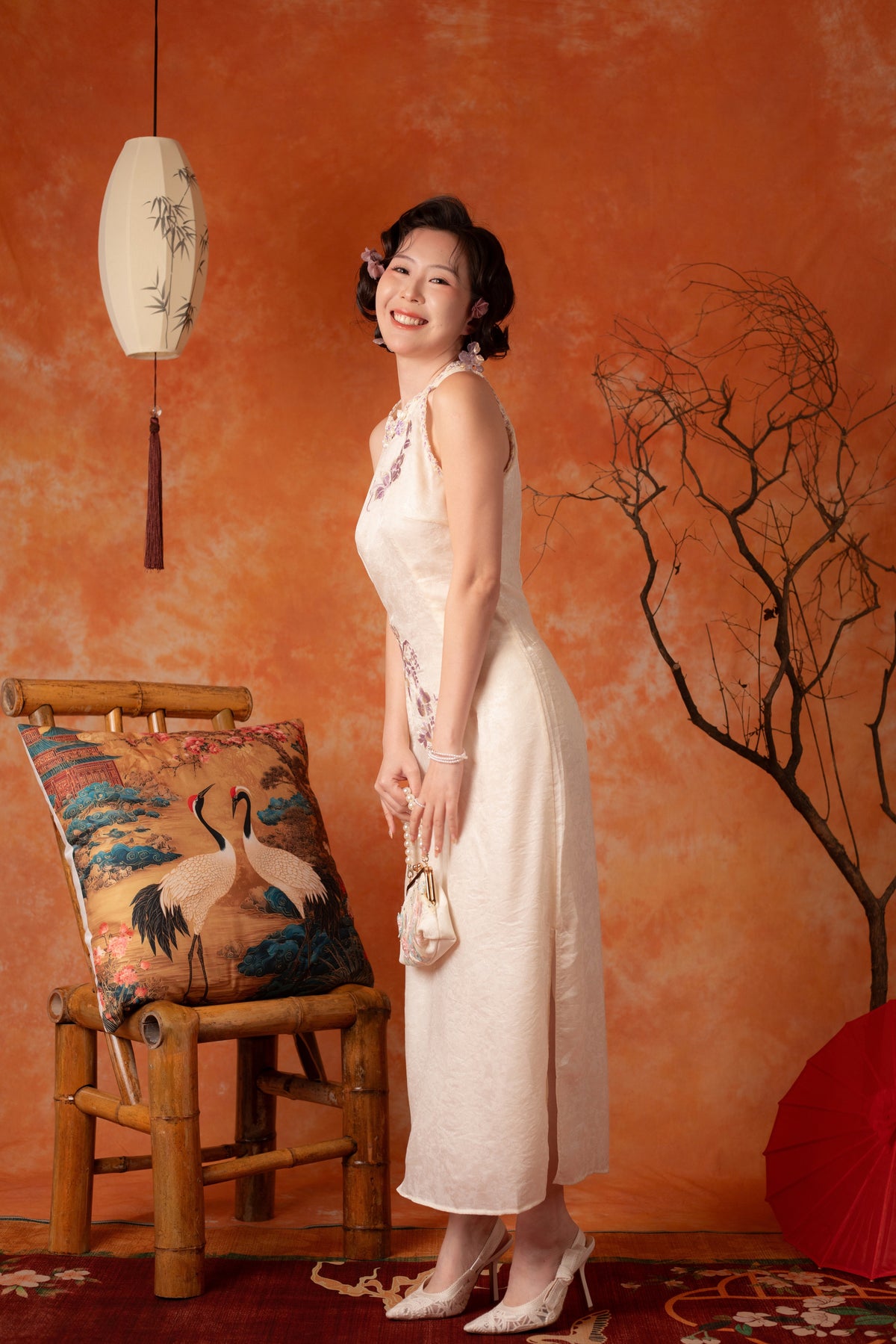 Linnea Iris Cheongsam Dress in Cream