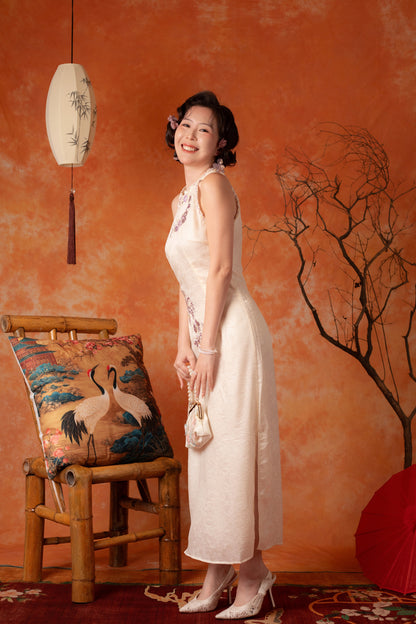 Linnea Iris Cheongsam Dress in Cream