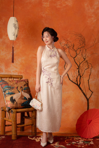 Linnea Iris Cheongsam Dress in Cream