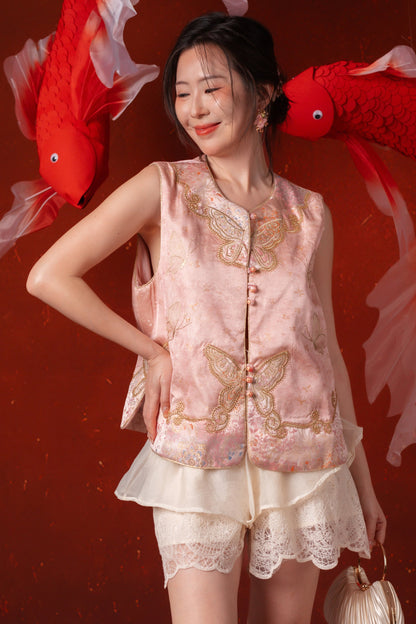 Verena Butterfly Embroidered Cheongsam Vest in Blush Pink