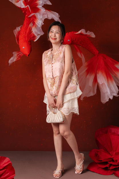 Verena Butterfly Embroidered Cheongsam Vest in Blush Pink