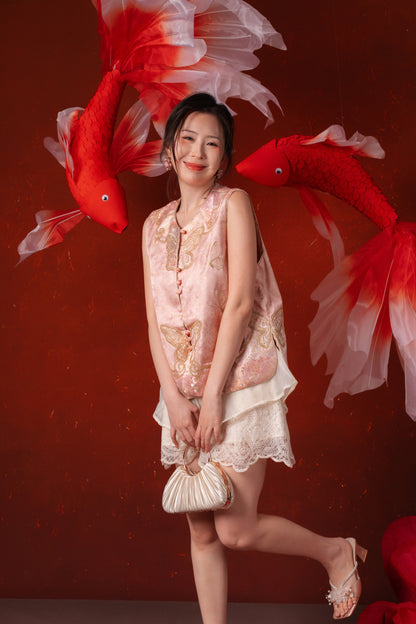 Verena Butterfly Embroidered Cheongsam Vest in Blush Pink