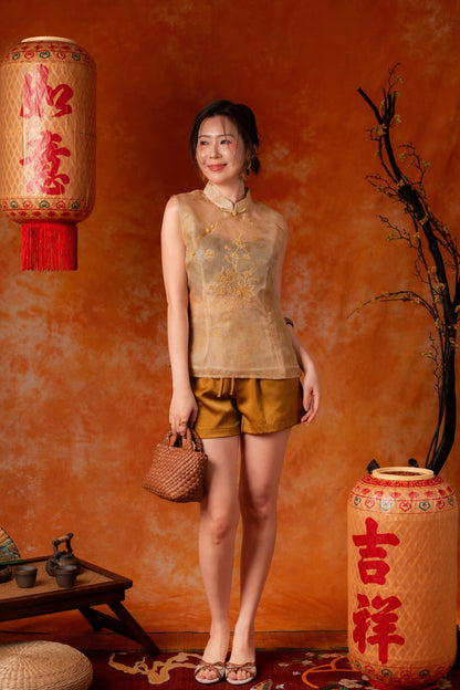 Arabella Sleeveless Cheongsam Top in Champagne