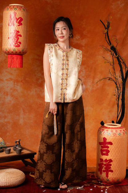 Linnea Meadow Embroidered Cheongsam Vest in Ivory
