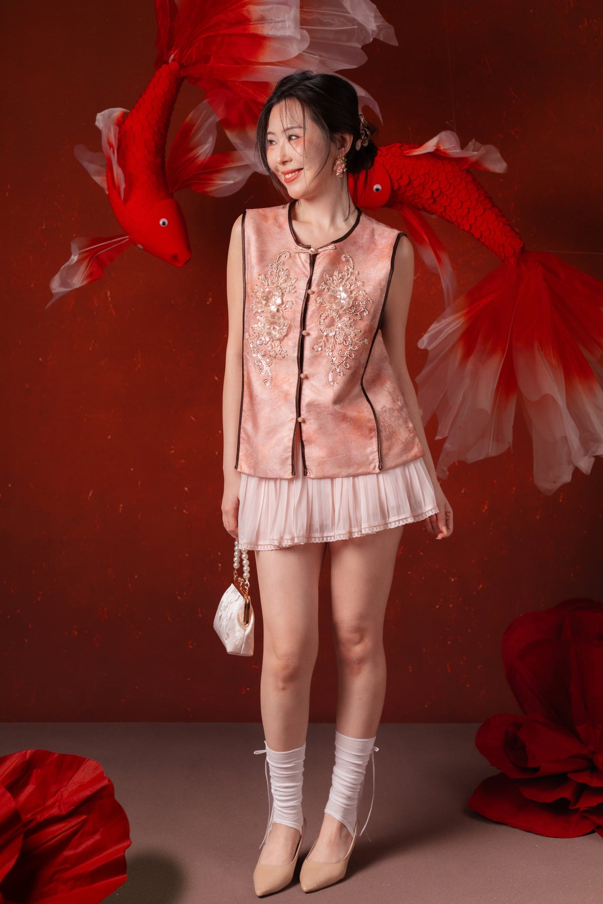 Juliette Pleated Mini Skirt in Blush Pink