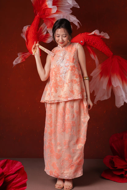 Celia Silver Blossom Cheongsam Top in Blush Pink