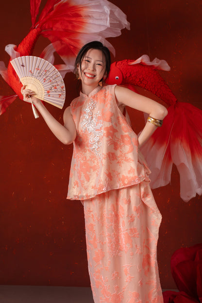 Celia Silver Blossom Cheongsam Top in Blush Pink