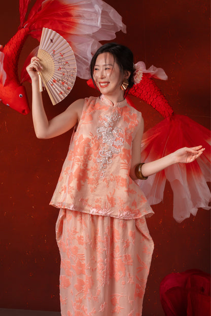 Celia Silver Blossom Cheongsam Top in Blush Pink
