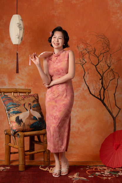 Marguerite Rose Cheongsam Dress in Dusty Rose