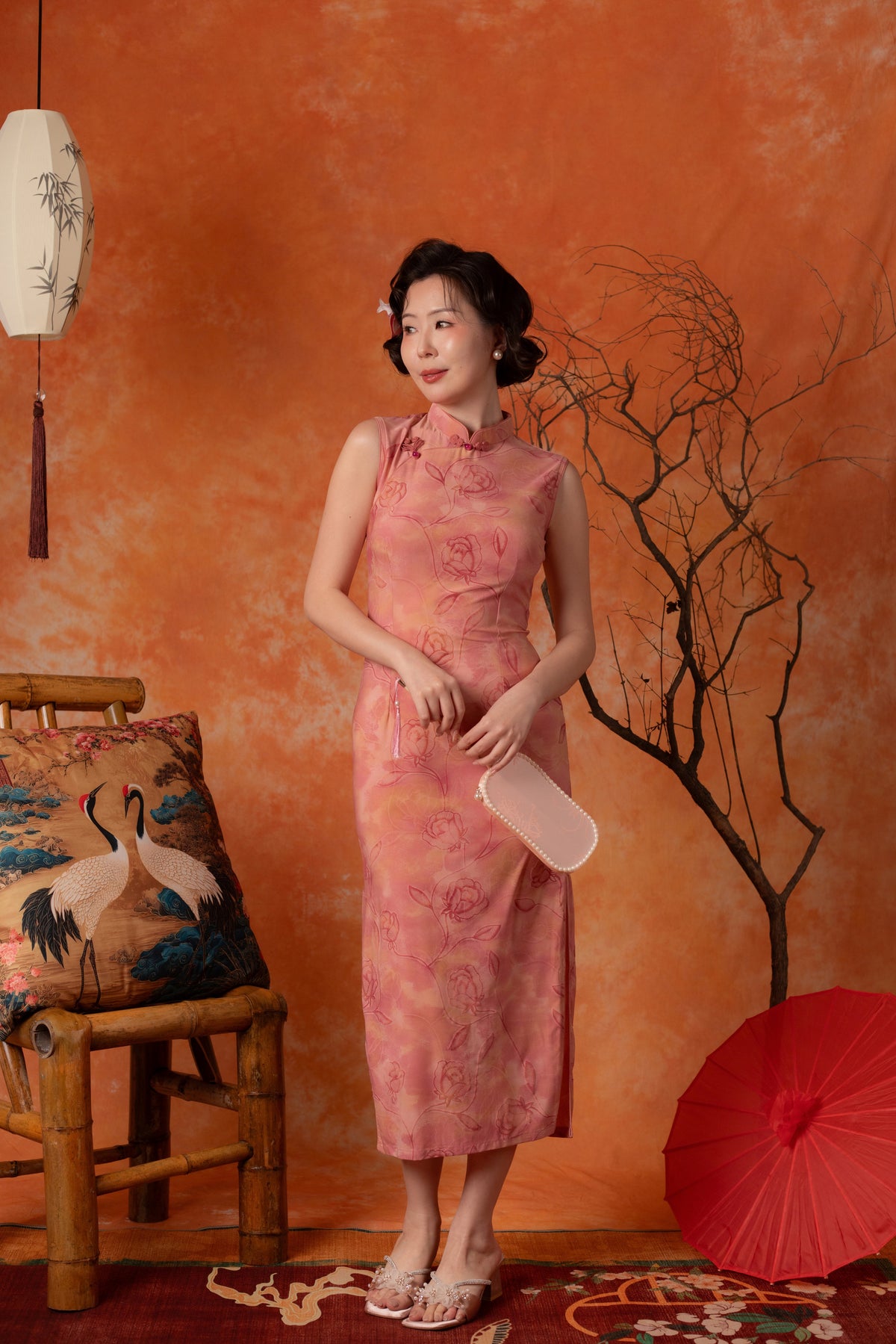 Marguerite Rose Cheongsam Dress in Dusty Rose