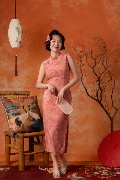 Marguerite Rose Cheongsam Dress in Dusty Rose