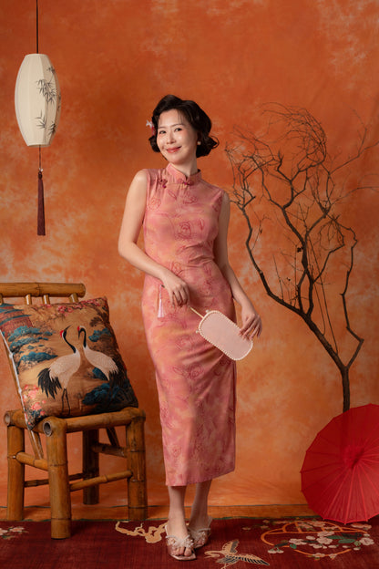 Marguerite Rose Cheongsam Dress in Dusty Rose