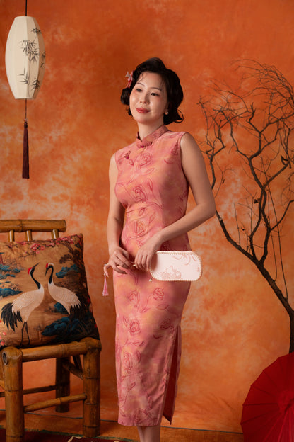 Marguerite Rose Cheongsam Dress in Dusty Rose