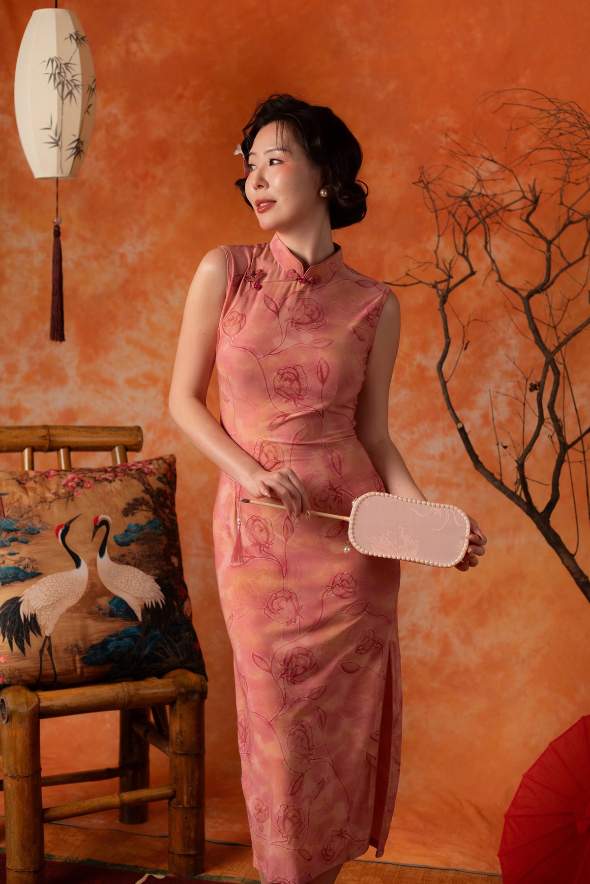 Marguerite Rose Cheongsam Dress in Dusty Rose