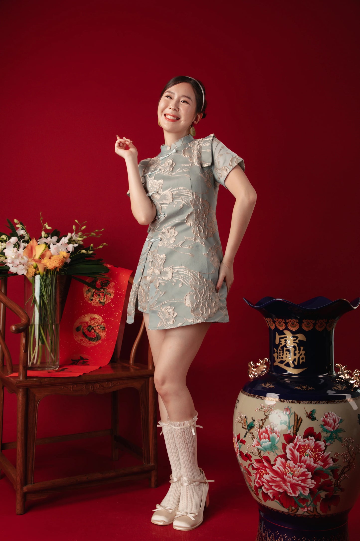 Azure Bloom Brocade Two-Piece Set