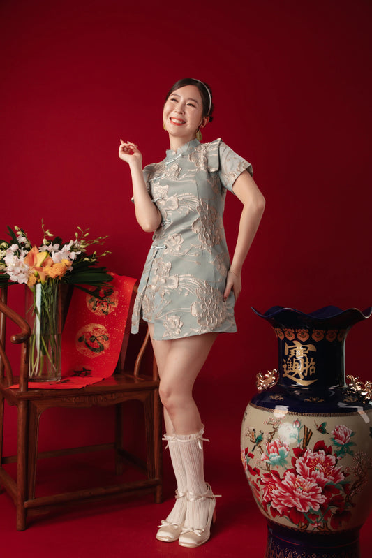 Azure Bloom Brocade Two-Piece Set