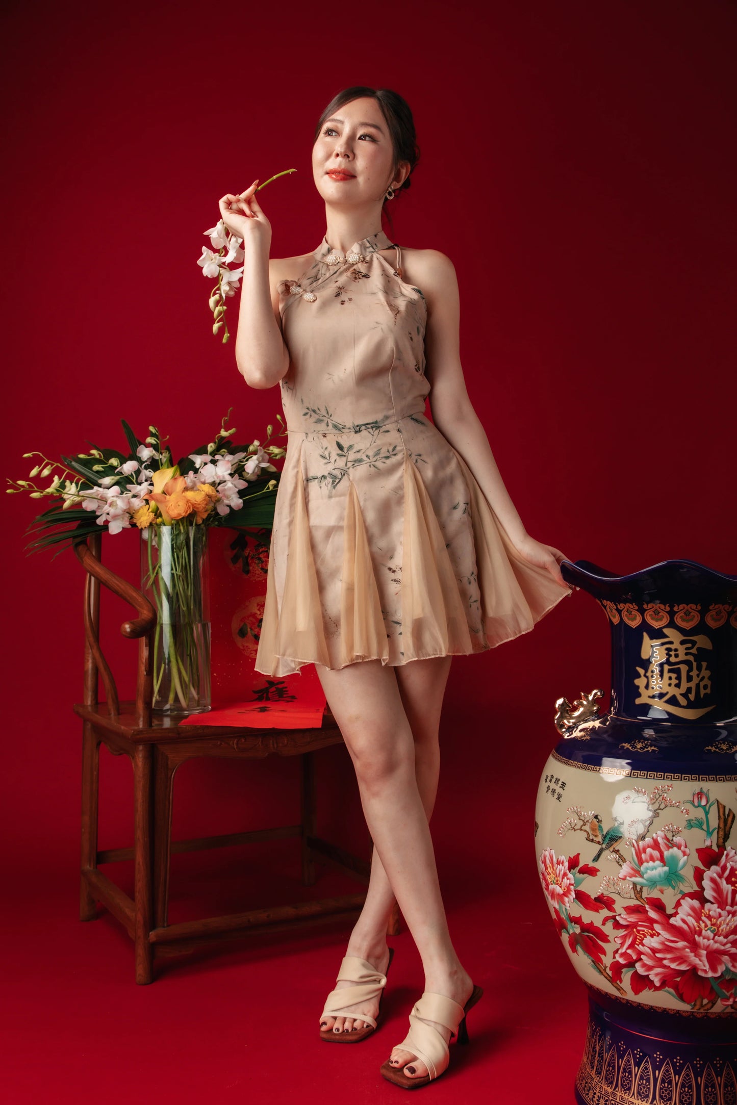 Dawn Petal Halterneck Cheongsam Dress (In-Stock)