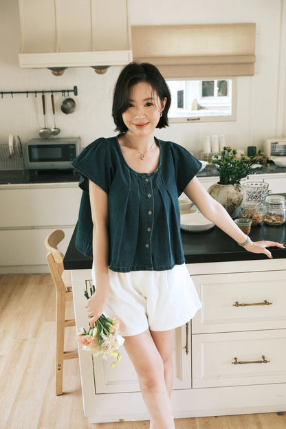 Mira Flutter Denim Blouse