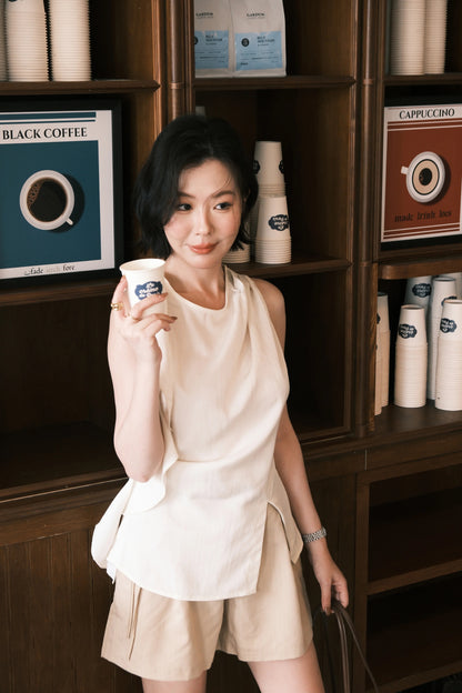 Celeste Draped Ruffle Top in Beige