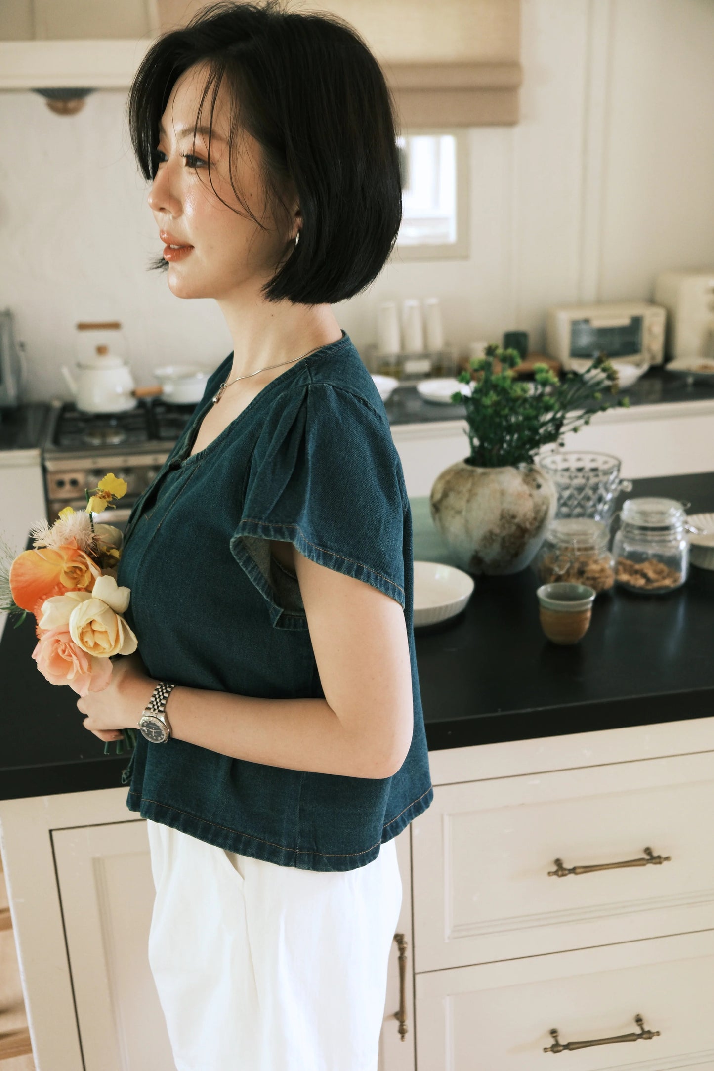 Mira Flutter Denim Blouse