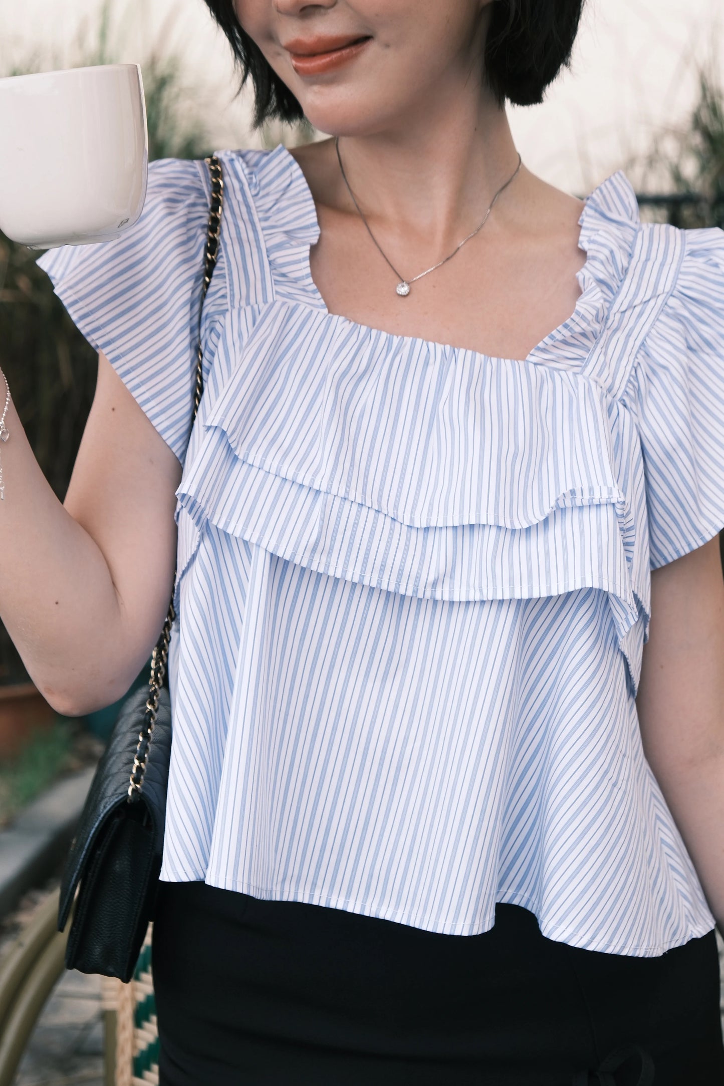 Isla Ruffle Off-Shoulder Top in Light Blue