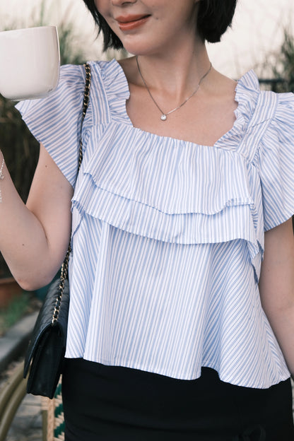 Isla Ruffle Off-Shoulder Top in Light Blue