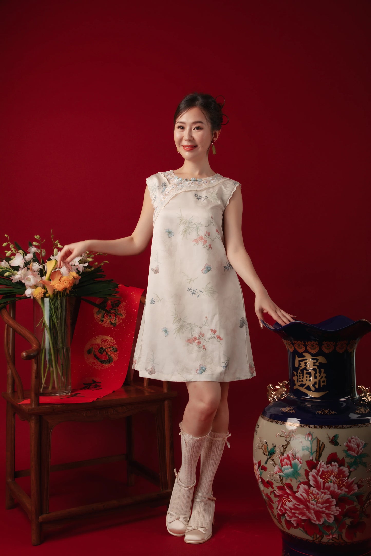 Iris Blossom Jacquard Cheongsam Dress