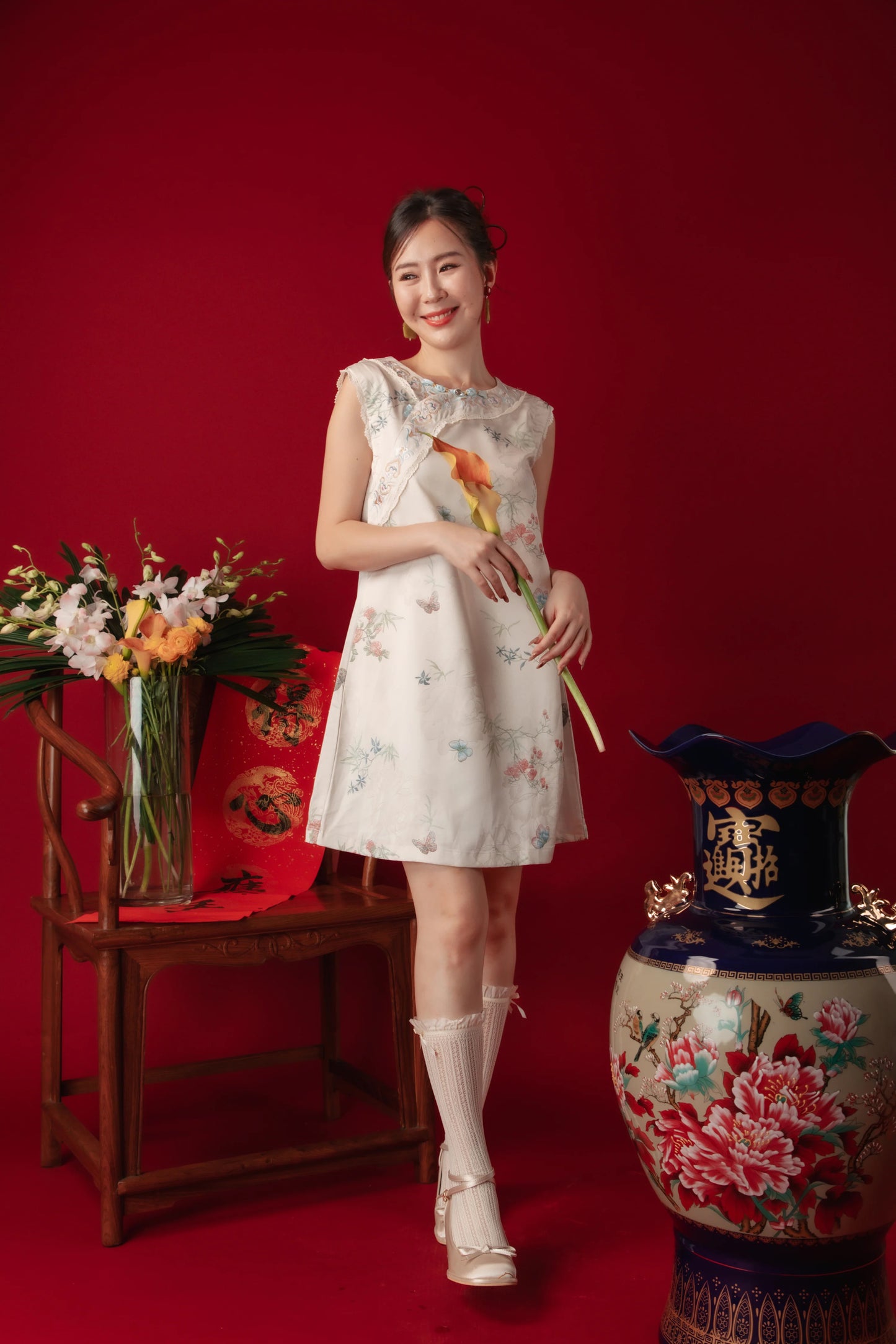 Iris Blossom Jacquard Cheongsam Dress