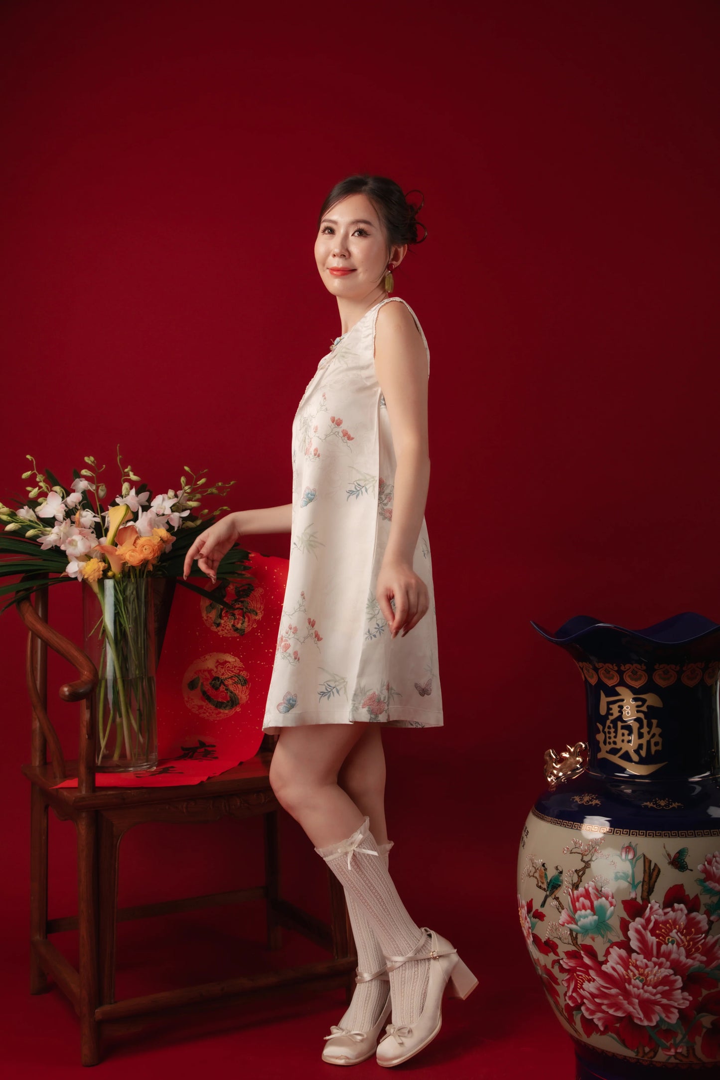 Iris Blossom Jacquard Cheongsam Dress