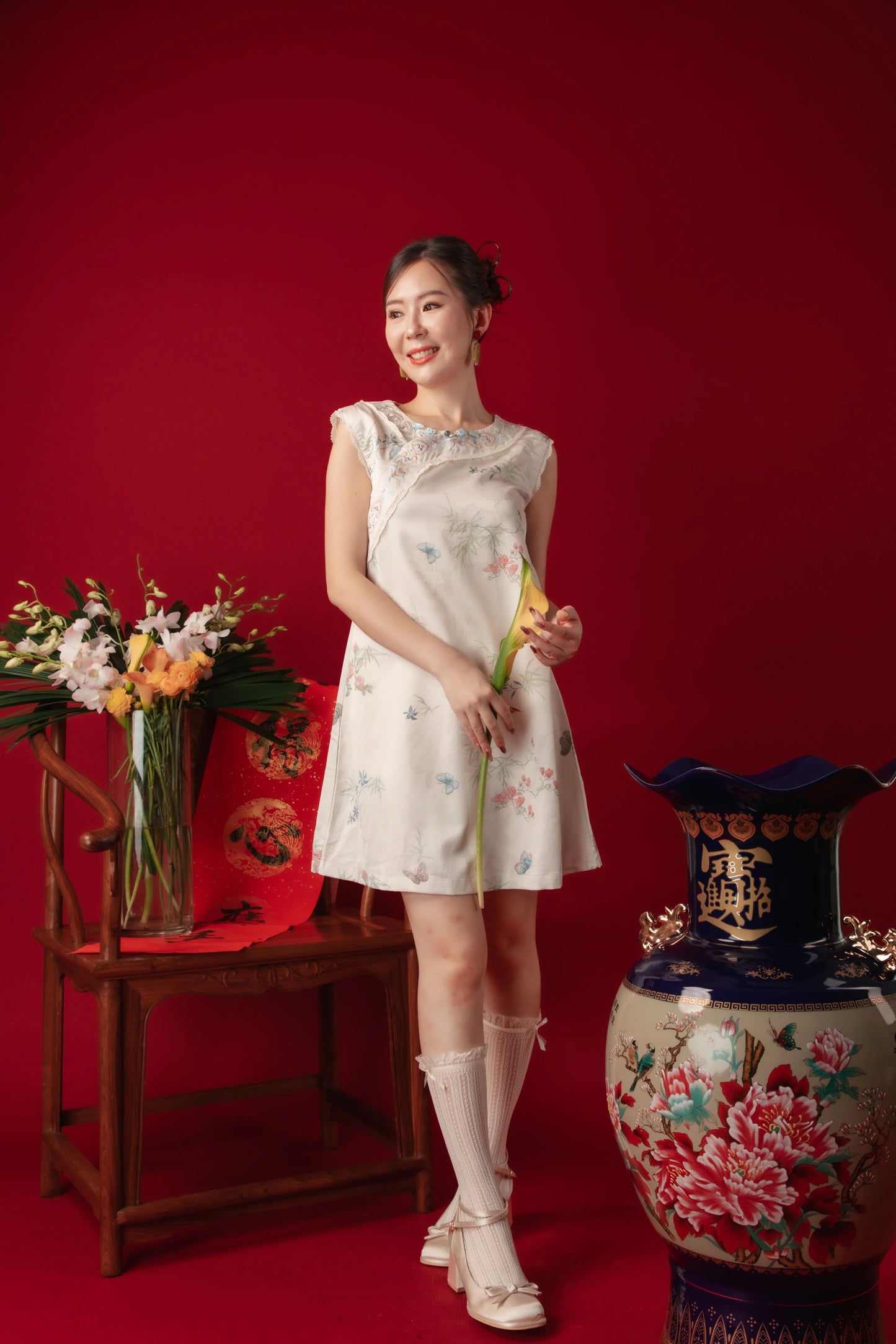 Iris Blossom Jacquard Cheongsam Dress
