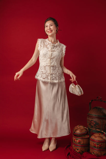 Clara Lace Embroidered Vest / Selene Satin Mermaid Skirt (In-Stock)