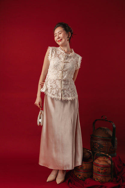 Clara Lace Embroidered Vest / Selene Satin Mermaid Skirt (In-Stock)