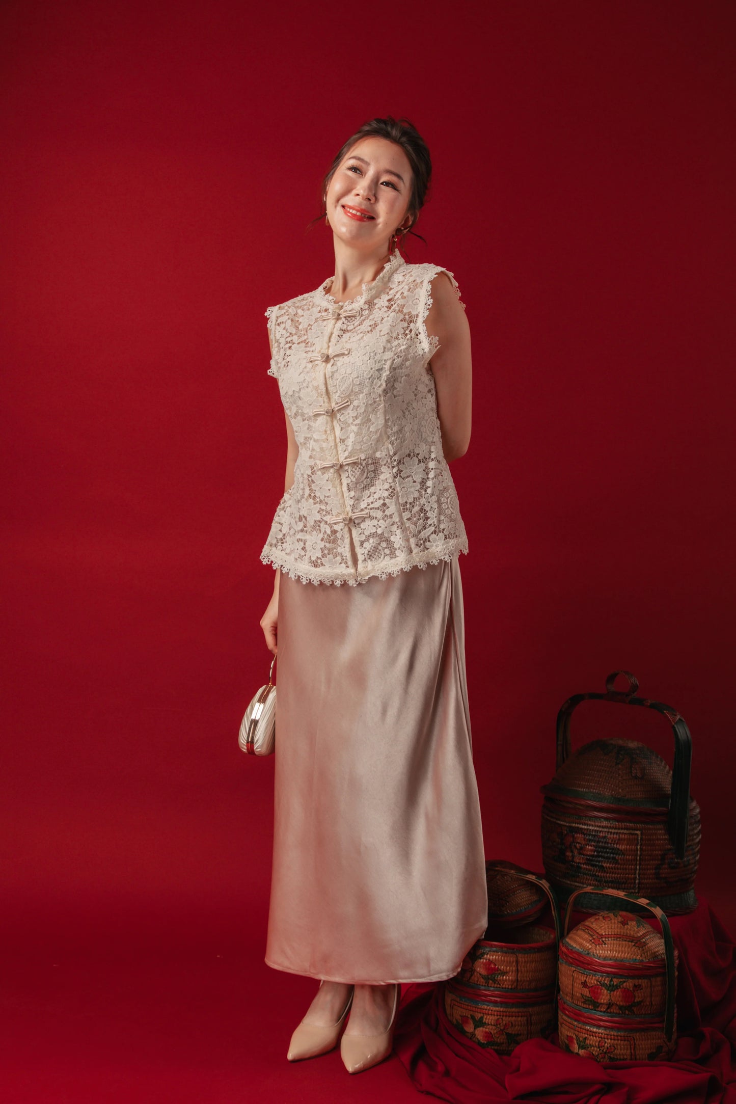 Clara Lace Embroidered Vest / Selene Satin Mermaid Skirt (In-Stock)