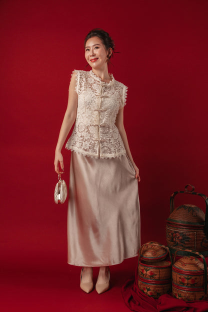 Clara Lace Embroidered Vest / Selene Satin Mermaid Skirt (In-Stock)